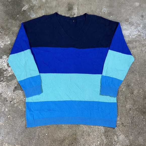 Talbots Sweaters - Talbots Sweater Women's Size XL Blue Colorblock Crewneck Pullover 100% Cashmere
